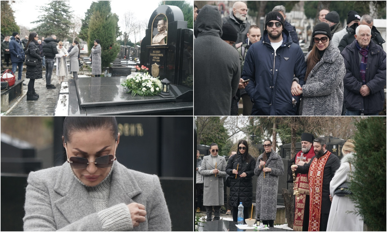 CECA VIDNO UTUČENA NA POMENU ARKANU: Veljko i Anastasija preplavljeni TUGOM, postavili ogromnu SUZU OD BELIH RUŽA (FOTO)