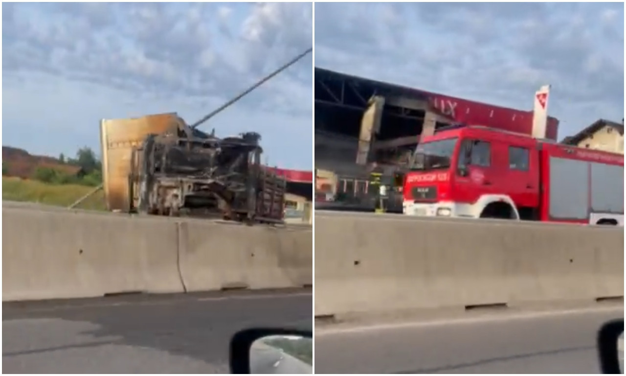 POŽAR ŠIROM AUTO-PUTA! Pogledajte kako VATRA guta KAMIONE u Srpskoj, proširilo se i na BENZINSKU PUMPU (VIDEO)