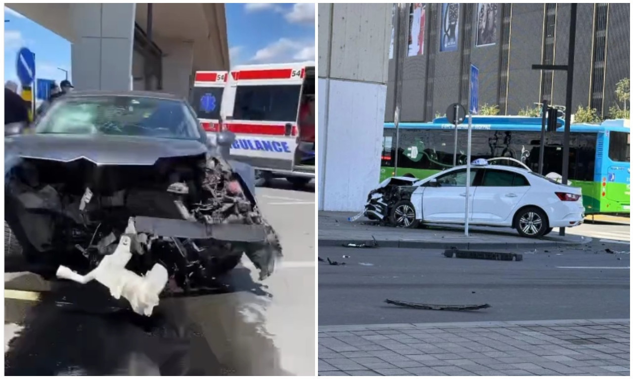 JAK SUDAR U BEOGRADU NA VODI! Prednji deo automobila potpuno SMRSKAN, srča po putu ispred Galerije (VIDEO)