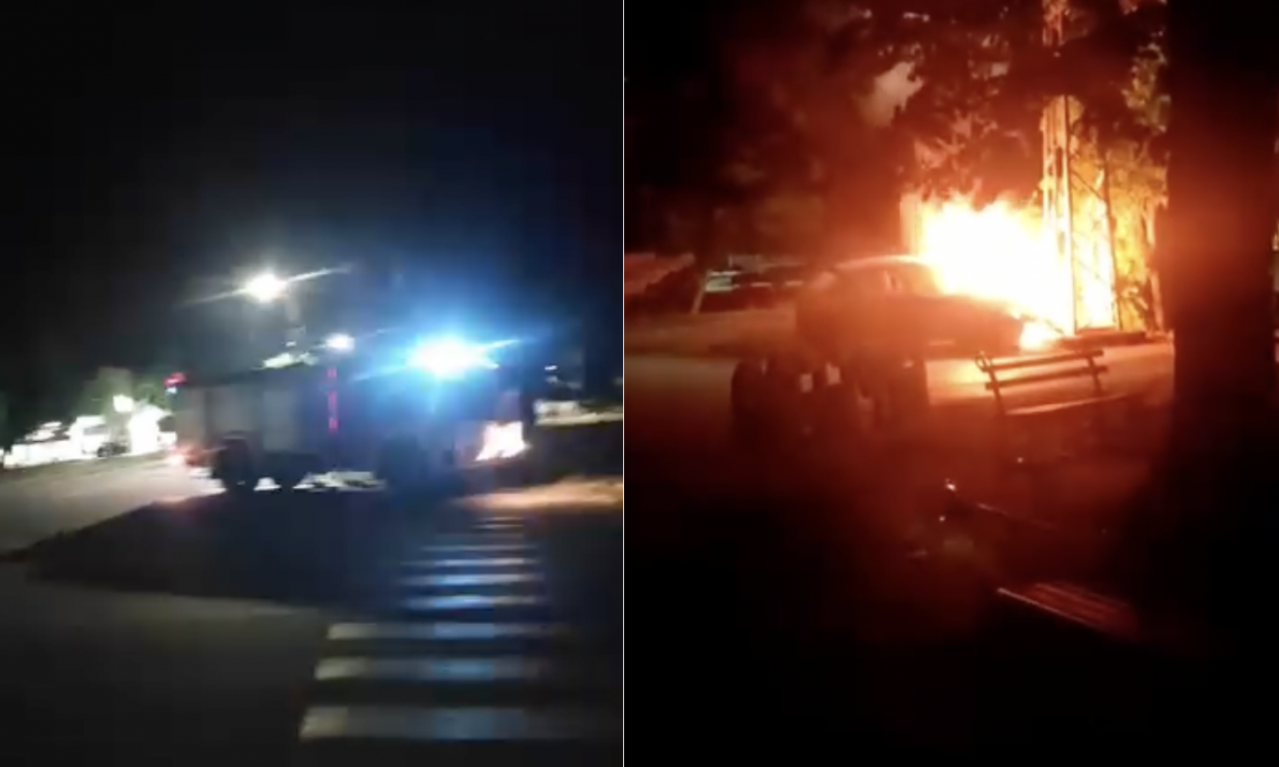 Automobil udario u banderu pa se ZAPALIO! Putnici POBEGLI sa lica mesta dok je VATRA GUTALA vozilo (VIDEO)