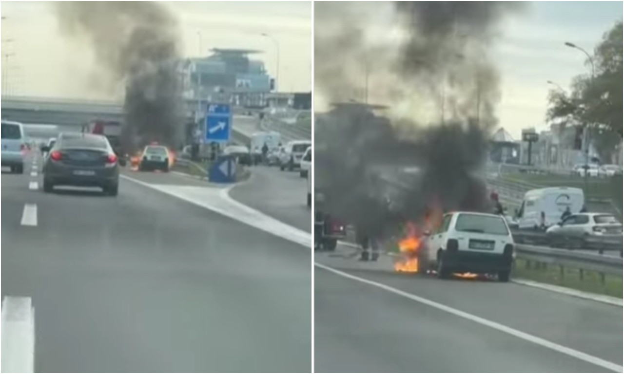 VATRENA STIHIJA GUTA AUTOMOBIL KOD BEOGRADSKE ARENE: Crni dim kulja na autoputu! (VIDEO)