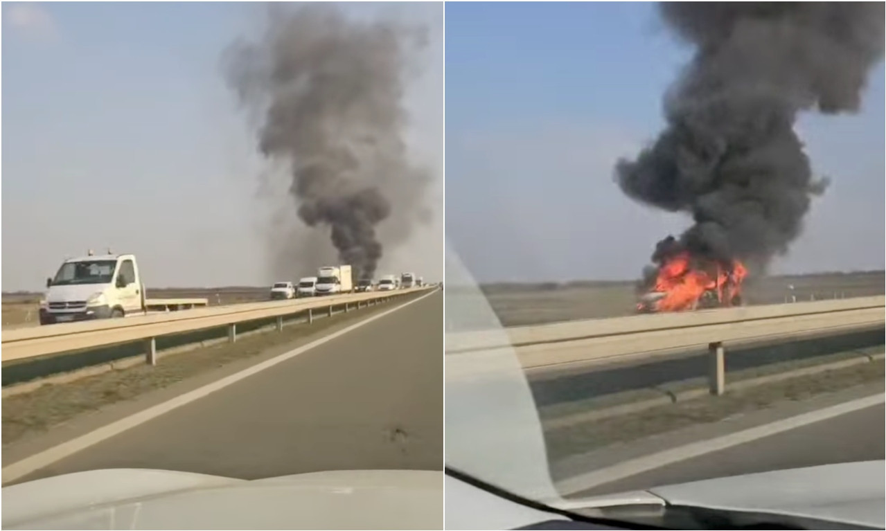 STRAŠNA SCENA Gori automobil na putu između Šimanovaca i Dobanovaca (VIDEO)